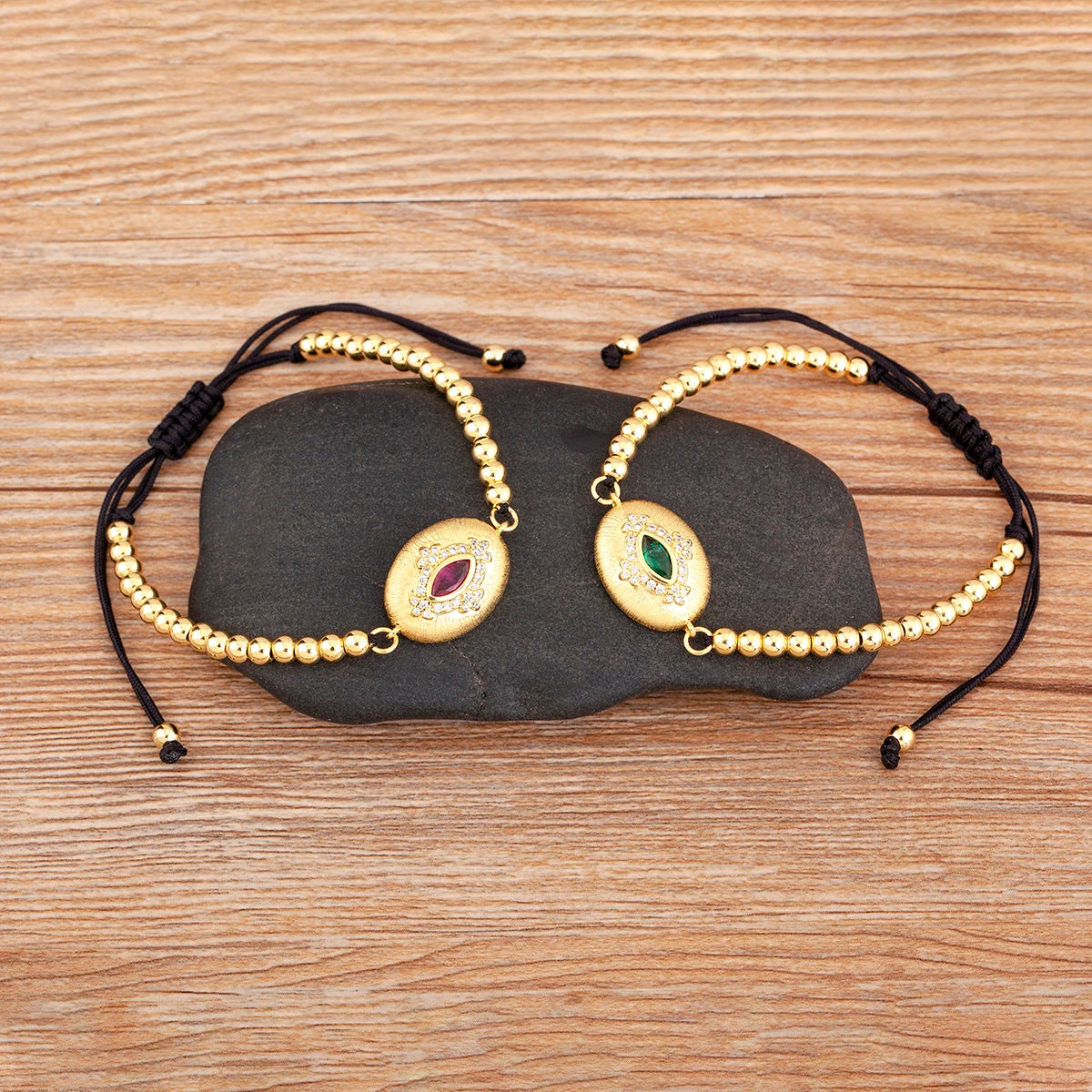 Nidin venda quente estilo punk mau olhado corrente pulseiras ajustáveis para mulheres feminino incrustado rosa vermelho/verde zircão jóias acessórios