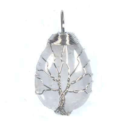 Pingente de Ágata com Cristais de Cura em Quartzo Rosa e Ametista Roxa Natural, com Design de Árvore da Vida e Gota de Água, Enrolado em Arame, Joia para Mulheres