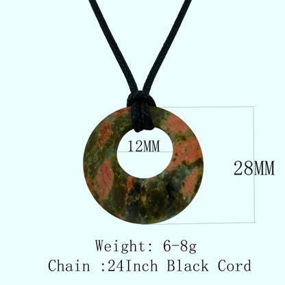28mm círculo donut cura cristais colar natural semi-precioso chakra pedra preciosa amuleto moeda da sorte donuts charme proteção