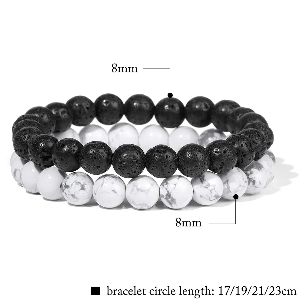 Conjunto de 2 pulseras de piedra de 8 mm