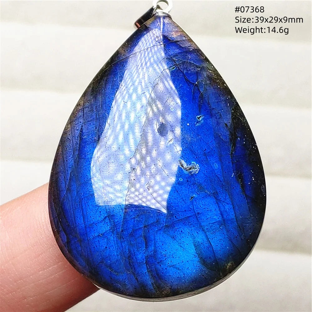 Colar de Pingente de Labradorita Azul Natural em Formato de Gota com Brilho para Mulheres e Homens AAAAAA