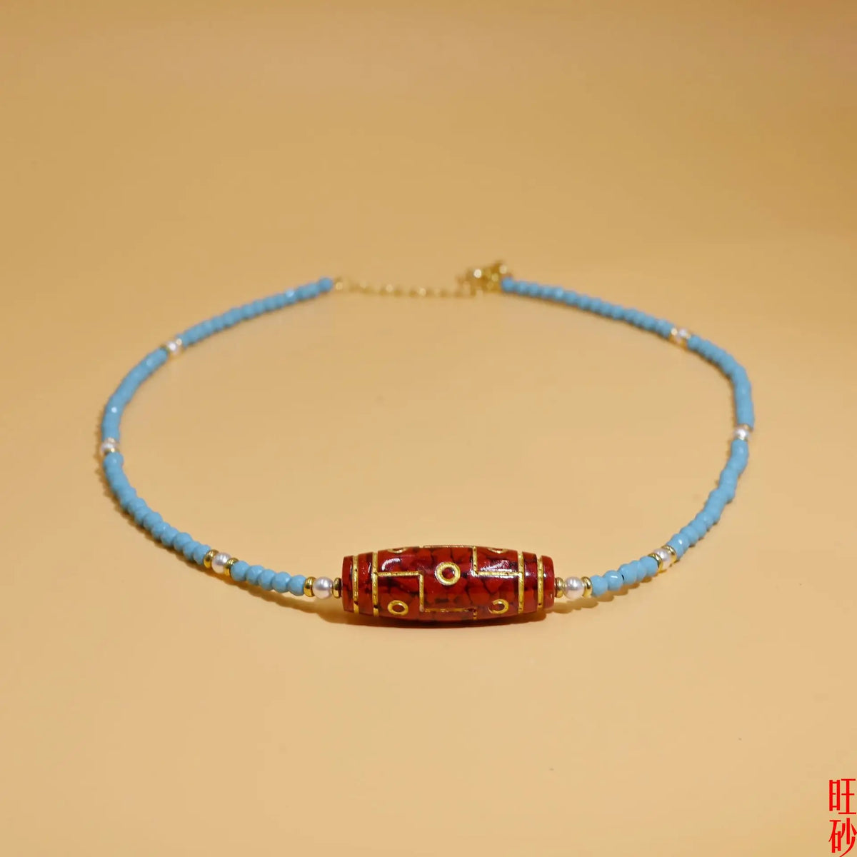 Colar de contas Dzi vermelhas da sorte em estilo chinês, colar de contas turquesa para mulheres, joias étnicas para bênção da fortuna, presente para uso diário.
