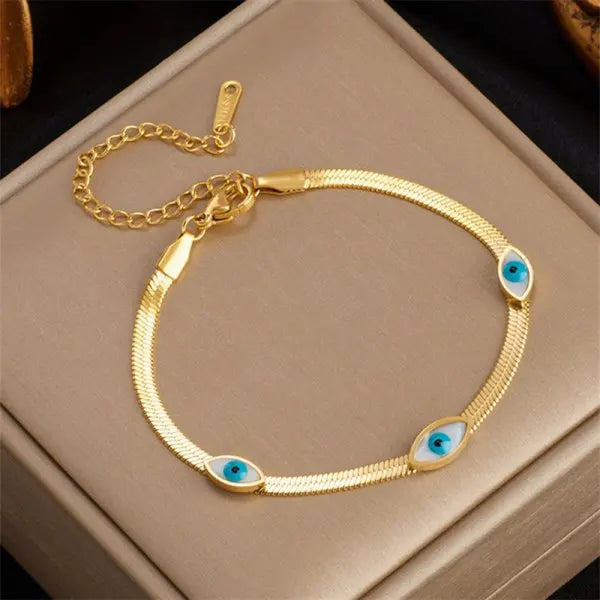 Luxo cor de ouro zircão mau olho azul pulseira moda sorte jóias feminino presente ajustável feito à mão