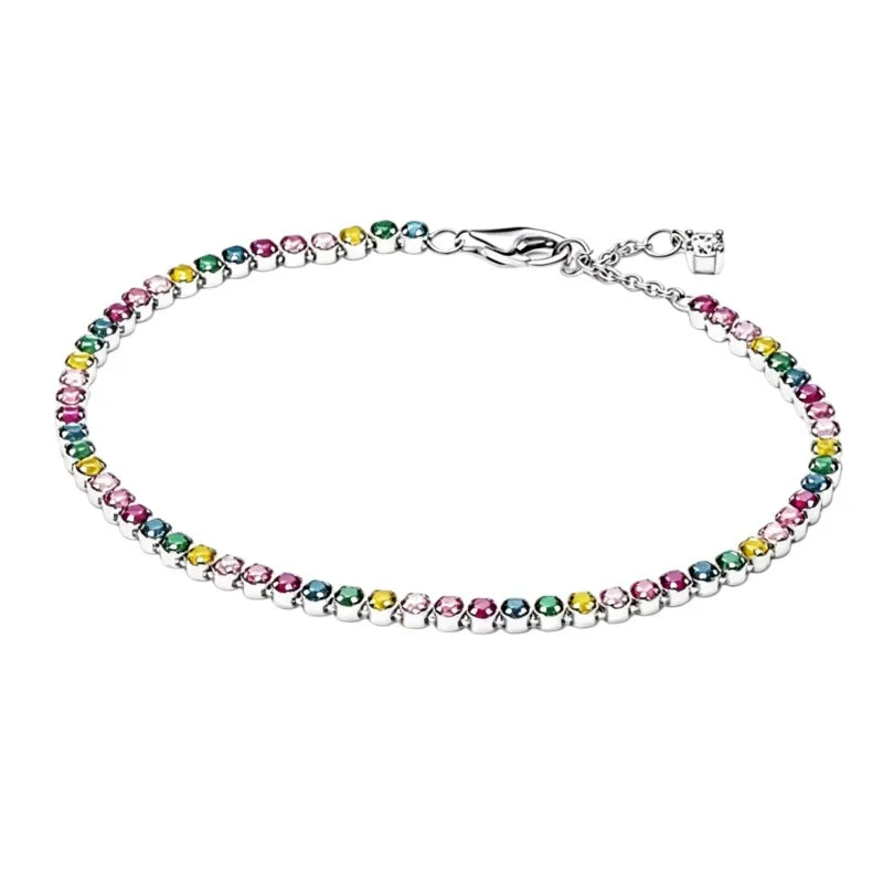Pulseira de corrente elíptica aberta, trançada, com design de arco-íris, em prata esterlina 925, para mulheres, ideal para festas e casamentos, joia fina.