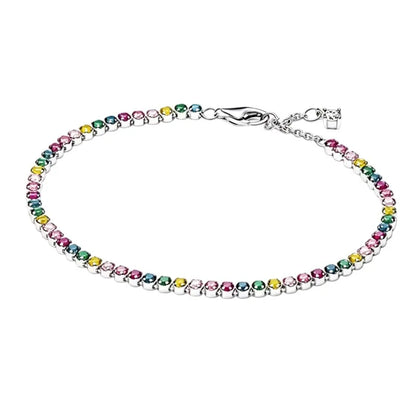 Pulseira de corrente elíptica aberta, trançada, com design de arco-íris, em prata esterlina 925, para mulheres, ideal para festas e casamentos, joia fina.