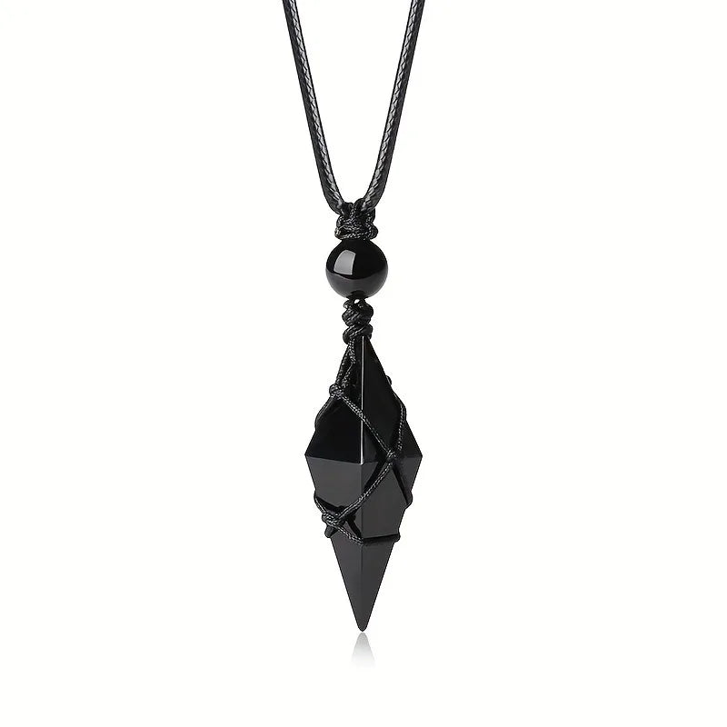 Colar de Cristal com Pingente em Forma de Ponta de Flecha de Obsidiana Negra para Homens e Mulheres, Joia de Cristal Natural para Uso Diário