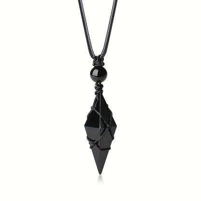 Colar de Cristal com Pingente em Forma de Ponta de Flecha de Obsidiana Negra para Homens e Mulheres, Joia de Cristal Natural para Uso Diário