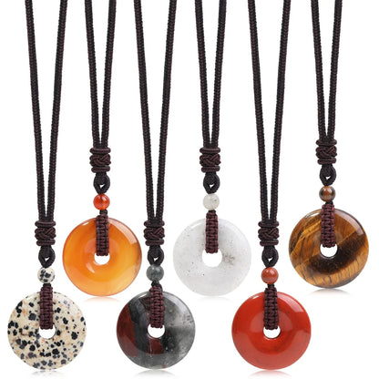 Pedra natural ametista olho de tigre colar pingente moda masculina e feminina colar paz nó chinês colar presente