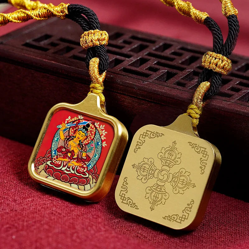 Vintage titânio aço thangka pingentes estilo tibetano zhakiram amarelo deus da riqueza colar talismã masculino e feminino