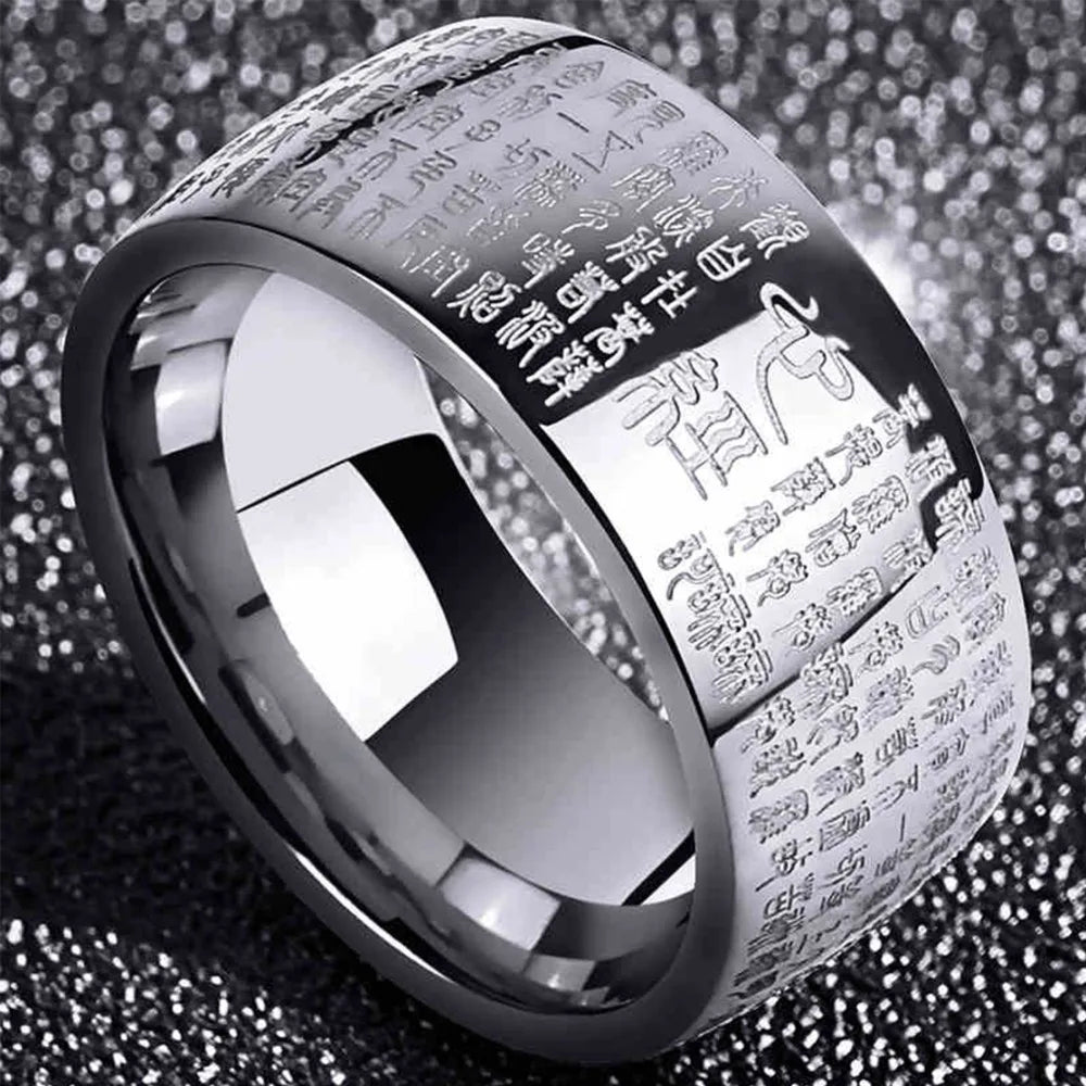 Anel masculino feng budismo shui, anel de polegar, aço inoxidável, buda, coração budista, sutra, runas, anéis para homens e mulheres, presente de luxo
