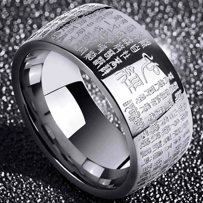 Anel masculino feng budismo shui, anel de polegar, aço inoxidável, buda, coração budista, sutra, runas, anéis para homens e mulheres, presente de luxo