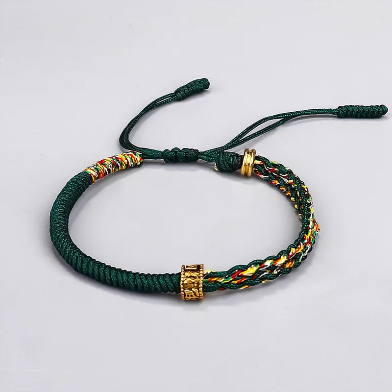 Pulseira artesanal com contas de mantra budista tibetano de seis caracteres, feita com cordão de algodão trançado, para homens e mulheres, amuleto e joia.