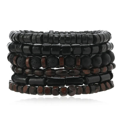 Pulseira de couro boêmio masculina, pulseira tecida à mão, pulseira de contas de madeira para homens, pulseira com pingente, joias masculinas
