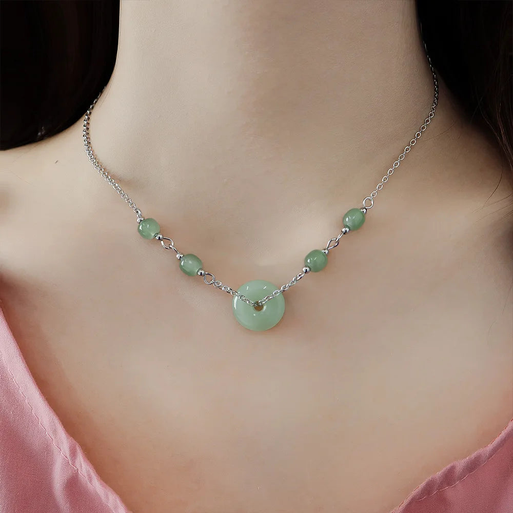 Colares de prata esterlina 925 para mulheres, com pingente de jade, cor dourada, corrente ajustável, joias de luxo, presente romântico.
