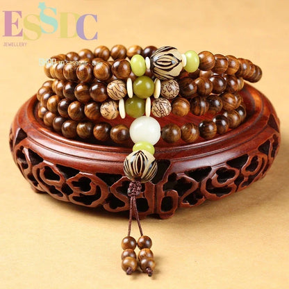 Mala de madera con Bodhi blanco y loto