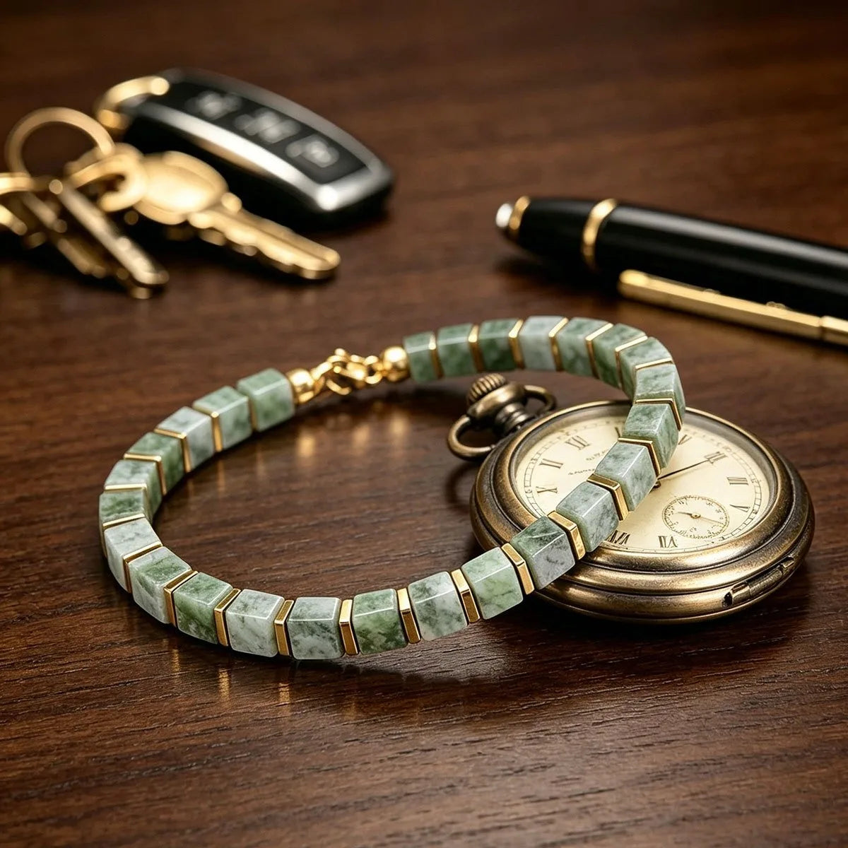 Pulseira de dinheiro com contas quadradas de pedra Dongling, estilo casual, atrai riqueza, abundância e prosperidade, joia artesanal de pedra natural, amiga da pele, adequada para uso diário.