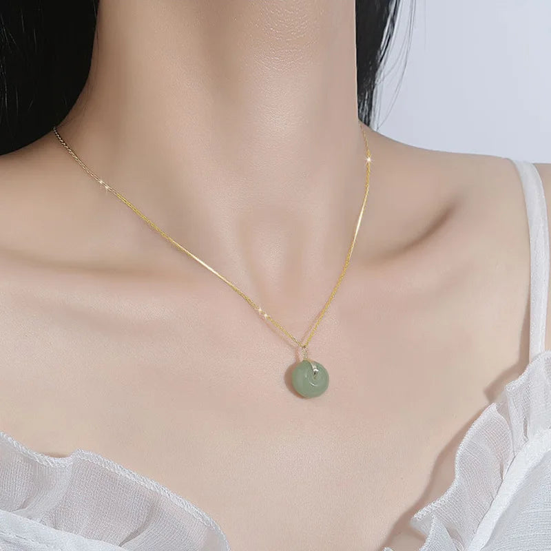 Colares de prata esterlina 925 para mulheres, com pingente de jade, cor dourada, corrente ajustável, joias de luxo, presente romântico.