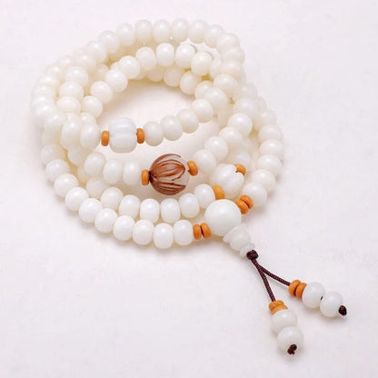 Pulseira de Raiz de Bodhi Natural com 108 Contas, Colar Budista, Contas de Bodhi de Jade Branco, Mala de Pulso Unissex com Acessórios Reais, Presentes