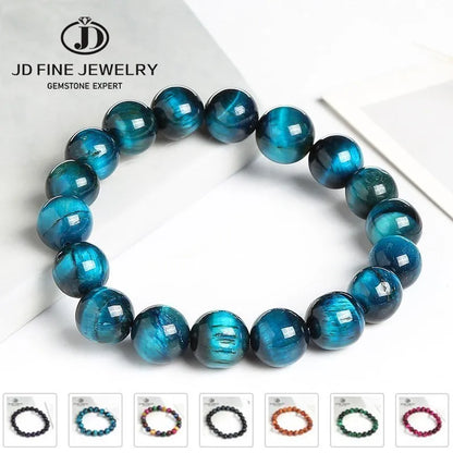 Pulsera de ojo de tigre azul redonda