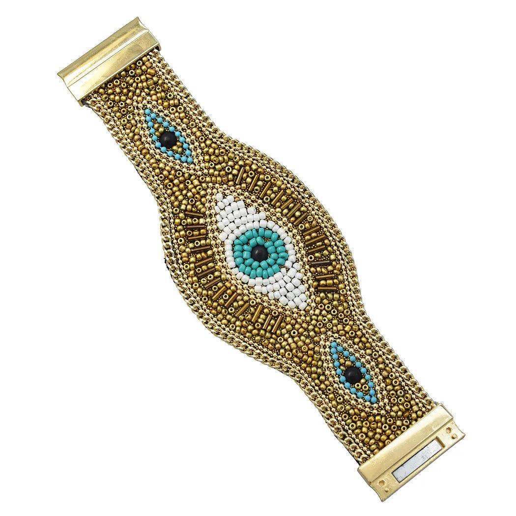 Pulsera bohemia ancha con ojo turco