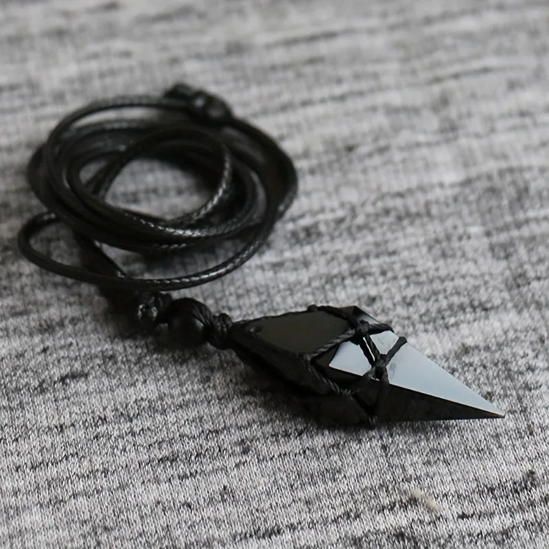 Colar de Cristal com Pingente em Forma de Ponta de Flecha de Obsidiana Negra para Homens e Mulheres, Joia de Cristal Natural para Uso Diário