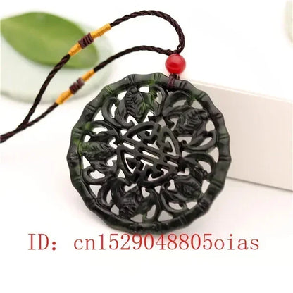 Natural preto verde chinês jade morcego pingente colar obsidian charme jóias dupla face oco esculpido amuleto presentes para mulher