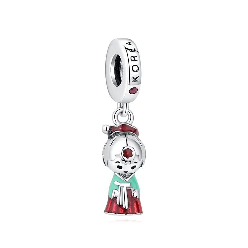 Charms Originais de Prata Esterlina 925, Pingente de Gato da Sorte, Boneca Japonesa, Presente de Ano Novo, Pulseiras e Colares para Mulheres, Joias