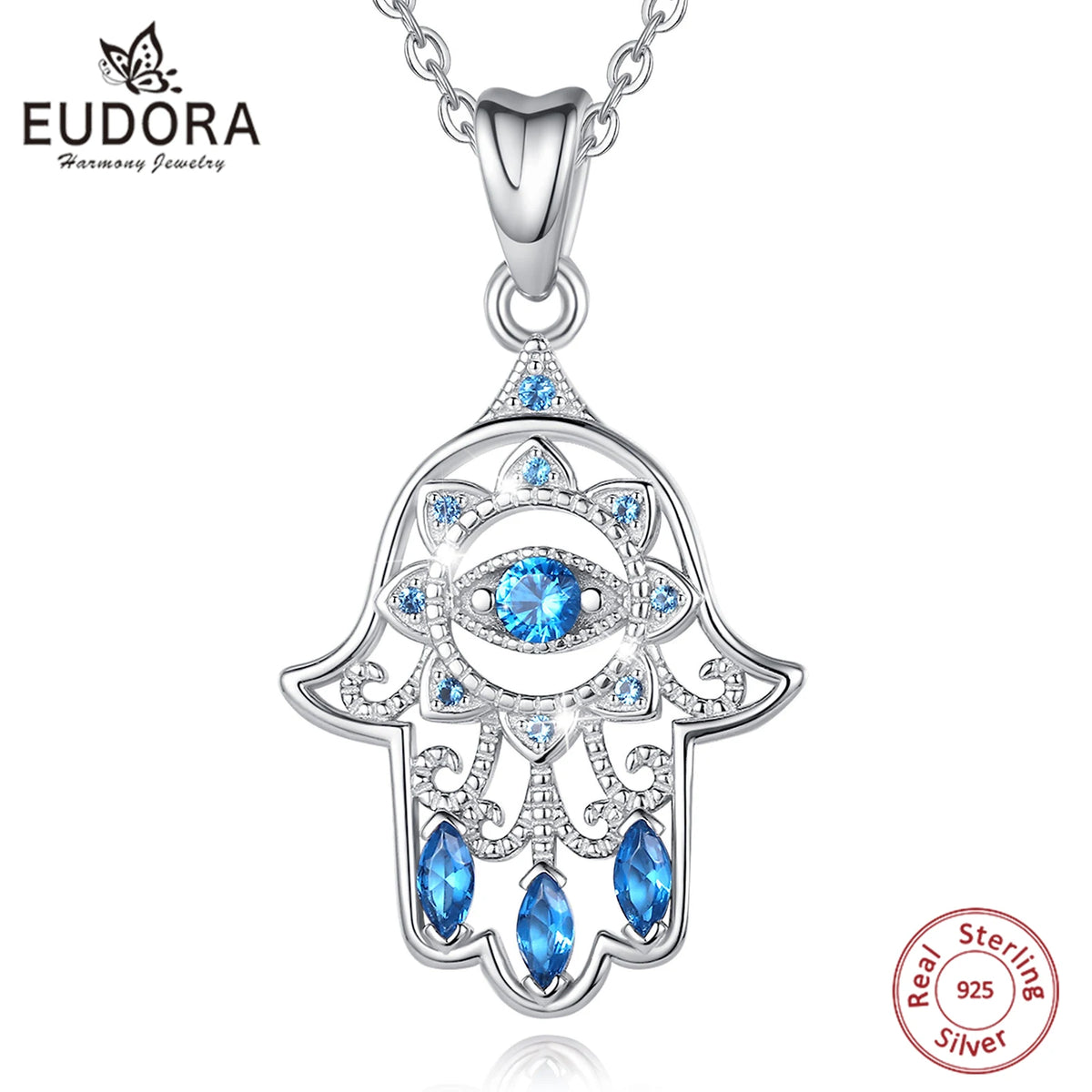 Colgante Hamsa con cristal azul