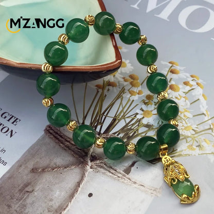 Pulseira pixiu de jade verde natural, ágata de nível a, moda masculina e feminina, joias requintadas, amuletos da sorte