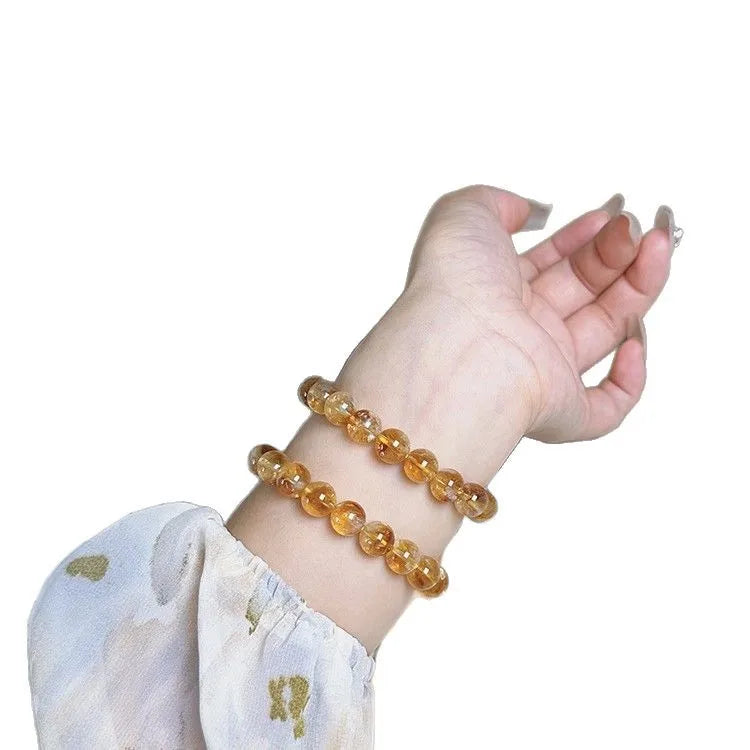 Pulseira de Quartzo Rutilado Dourado Natural, Pulseira de Cristal Amarelo Brasileiro com Contas, Amuleto da Riqueza, Joia da Moda para Homens e Mulheres