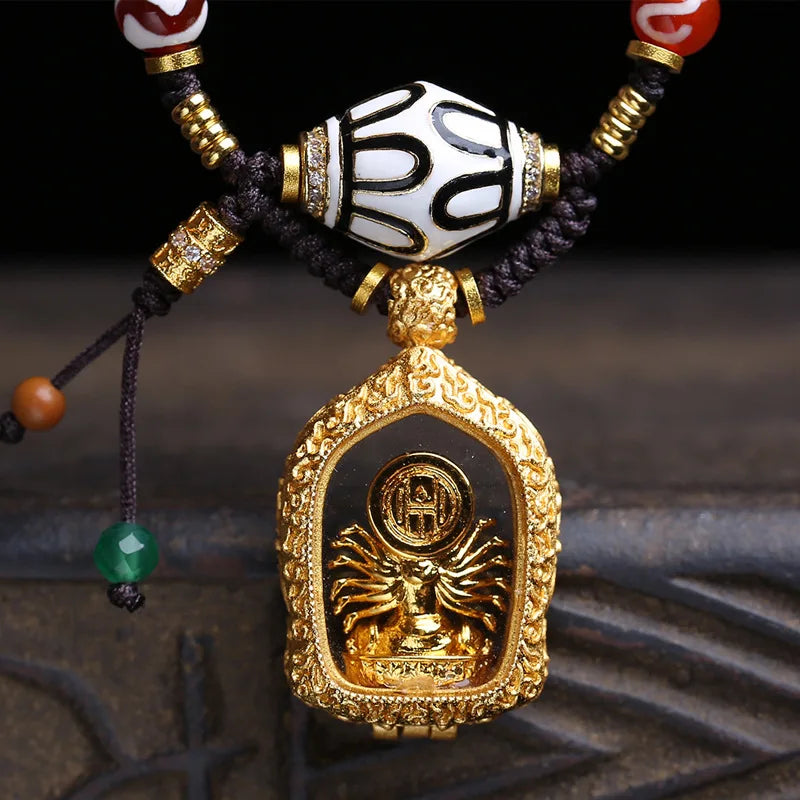 Colar, pulseira, caixa de contas em estilo tibetano, pingente de Guanyin com mil mãos, corrente para a clavícula, turquesa, ágata, contas Dzi, H