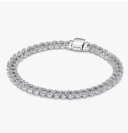 Pulseira de corrente elíptica aberta, trançada, com design de arco-íris, em prata esterlina 925, para mulheres, ideal para festas e casamentos, joia fina.