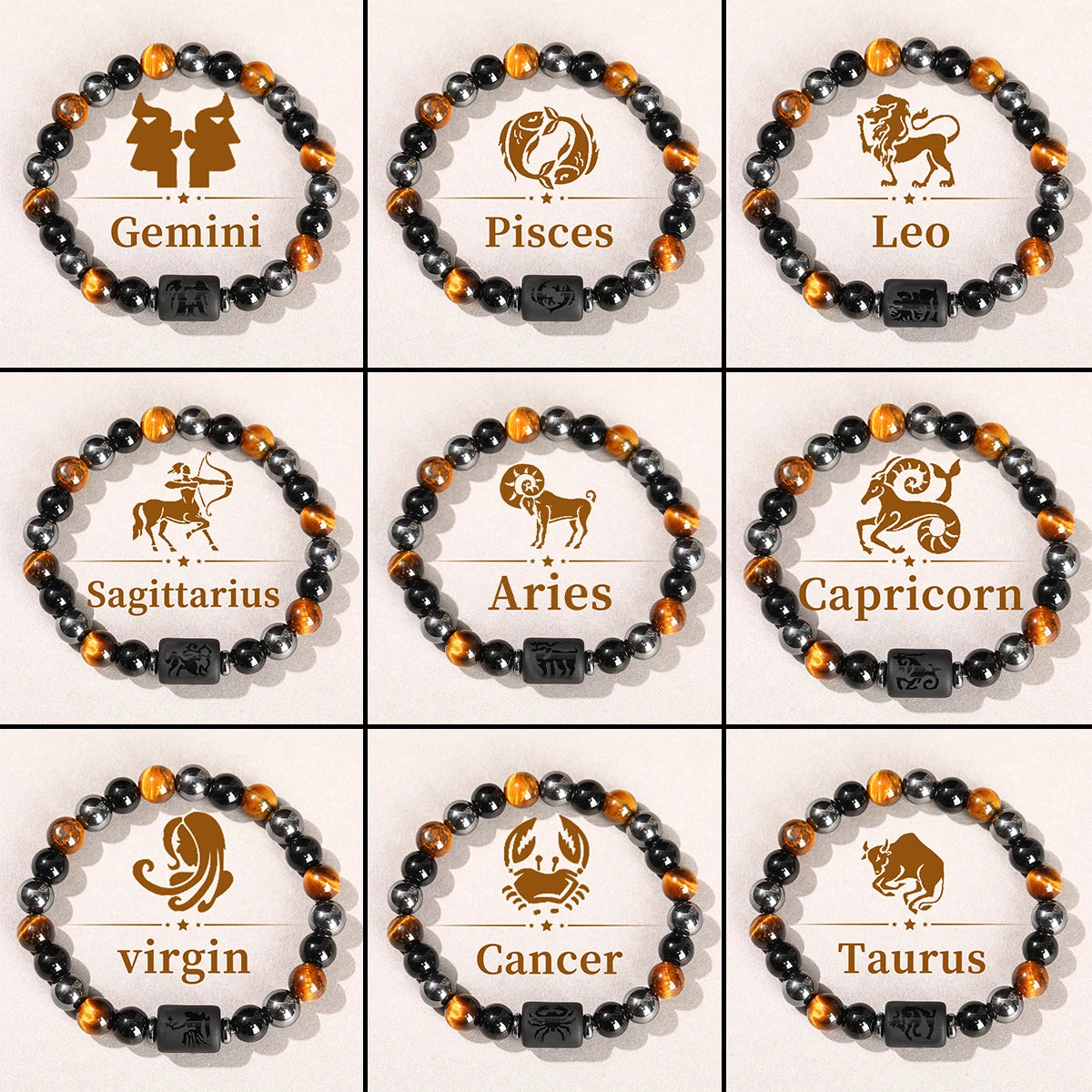 Jd signo do zodíaco pulseira homme 12 constelação pedra natural pulseiras gemini virgem leo libra pulseira feminino masculino amizade presente