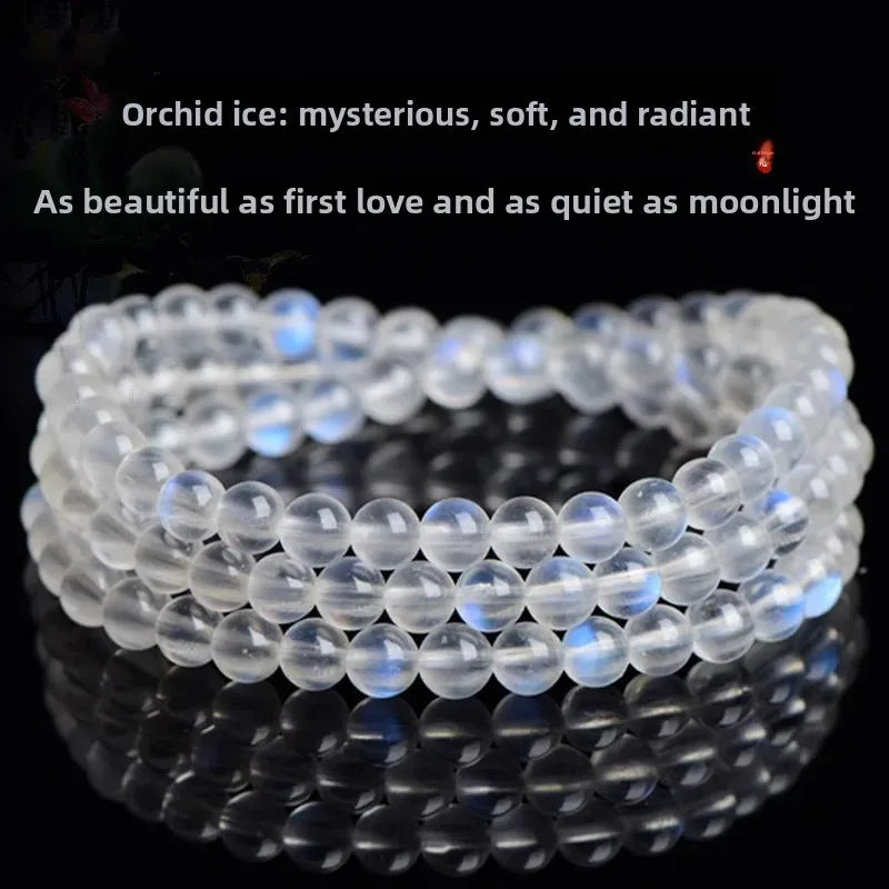 Natural moonstone pulseira feminino azul luar vitreo material indiano gelo transbido azul luar arco-íris sorte handstring