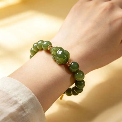 Pulsera Pixiu de jade verde de 8 mm