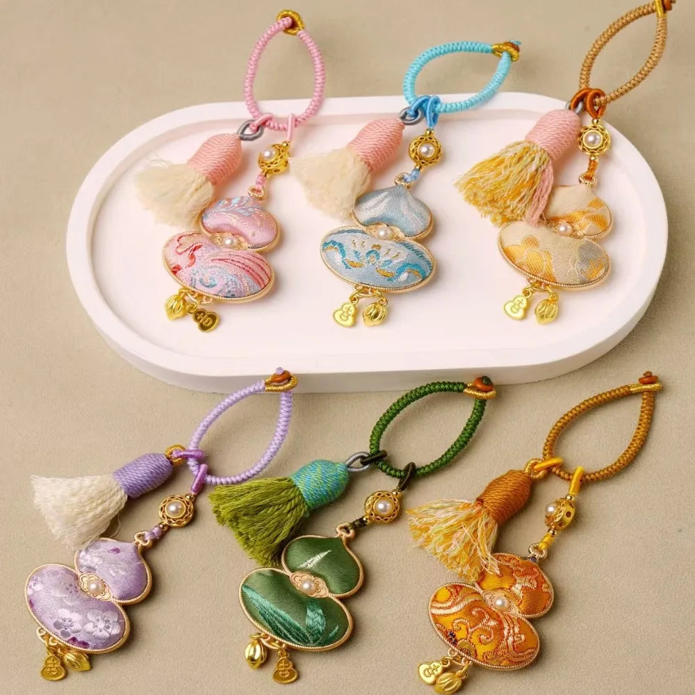 Pingente de cabaça brocado feito à mão bênção estilo chinês tecido borla saco pingente tradicional boa sorte pendurado ornamentos presentes