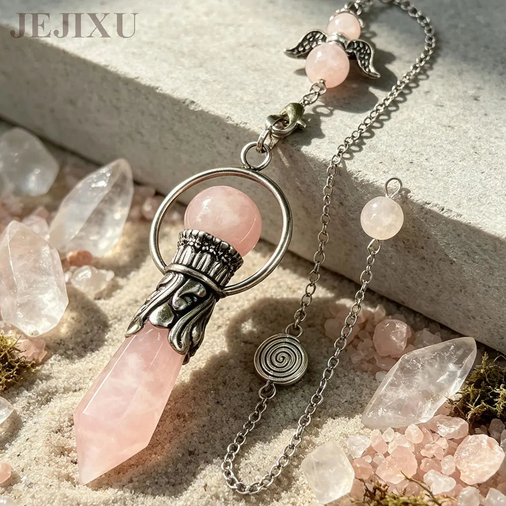 Pêndulo de Cristal Natural para Adivinhação, Radiestesia, Pingente de Pedra Hexagonal, Ametistas, Obsidiana Negra, Quartzo Espiritual, pingente de pedras naturais verdadeiras pendulos de cristais espiritual