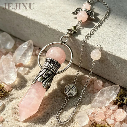 Pêndulo de Cristal Natural para Adivinhação, Radiestesia, Pingente de Pedra Hexagonal, Ametistas, Obsidiana Negra, Quartzo Espiritual, pingente de pedras naturais verdadeiras pendulos de cristais espiritual