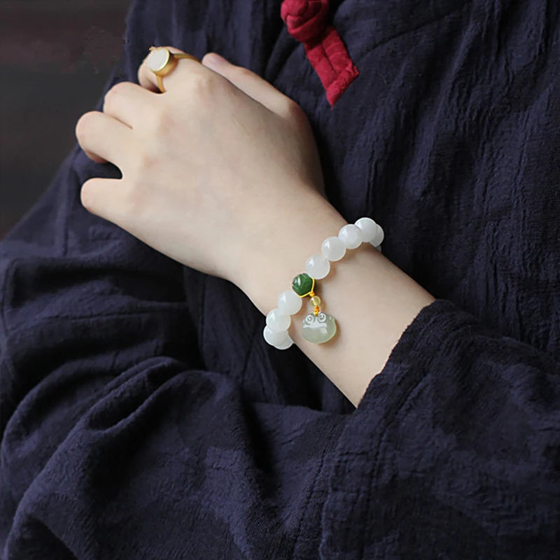 Elegante pingente ajustável pulseiras moda amizade jóias presentes hetian branco jade buda contas mão corda para mulher