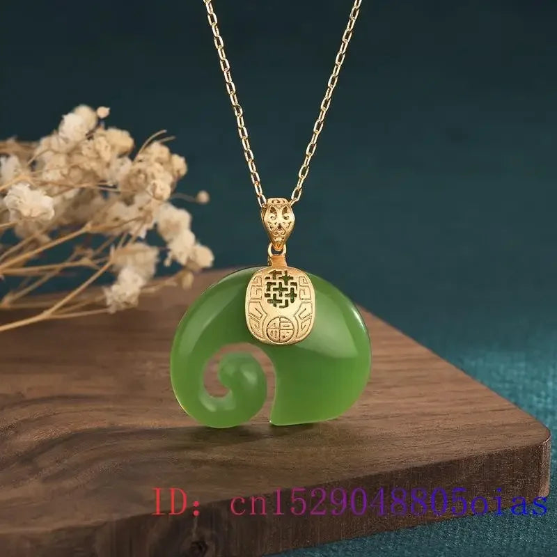 Verde jade elefante pingente pedra preciosa amuleto calcedônia chinês presentes femininos natural sorte charme colar jóias moda