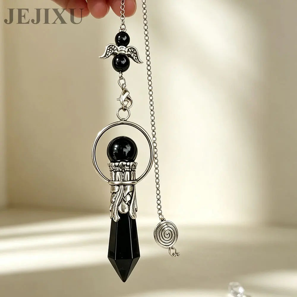Pêndulo de Cristal Natural para Adivinhação, Radiestesia, Pingente de Pedra Hexagonal, Ametistas, Obsidiana Negra, Quartzo Espiritual, pingente de pedras naturais verdadeiras pendulos de cristais espiritual