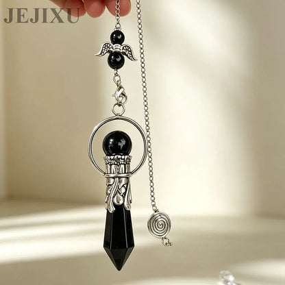 Pêndulo de Cristal Natural para Adivinhação, Radiestesia, Pingente de Pedra Hexagonal, Ametistas, Obsidiana Negra, Quartzo Espiritual, pingente de pedras naturais verdadeiras pendulos de cristais espiritual