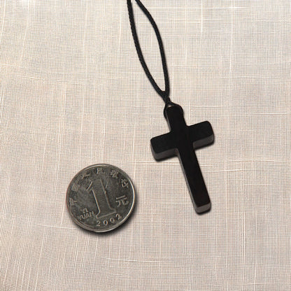 Colar com pingente de ébano crucifixo feito à mão, corda trançada de madeira, acessórios de personalidade, tricotados à mão
