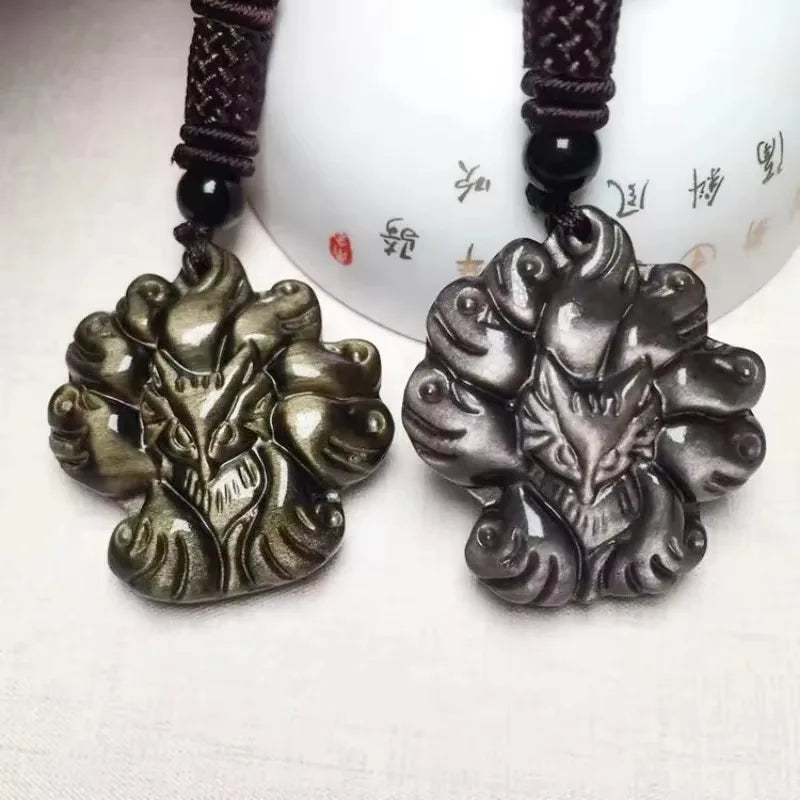 Colgante zorro de obsidiana con brillo