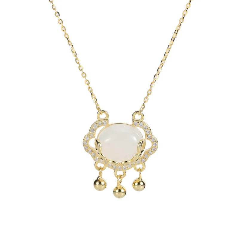 Colares de prata esterlina 925 para mulheres, com pingente de jade, cor dourada, corrente ajustável, joias de luxo, presente romântico.