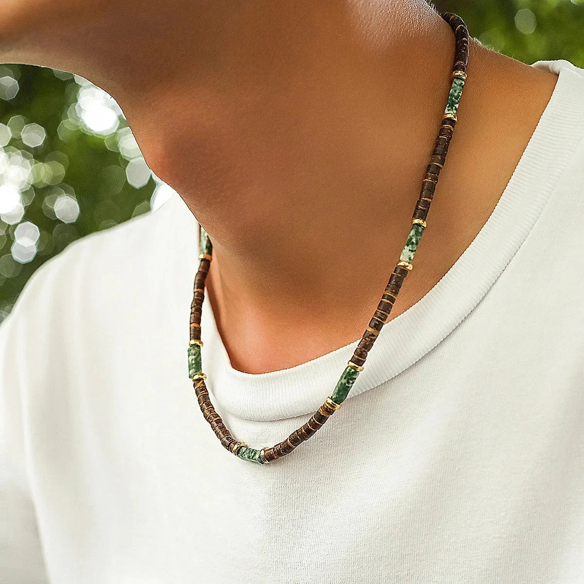 Pulseira de couro boêmio masculina, pulseira tecida à mão, pulseira de contas de madeira para homens, pulseira com pingente, joias masculinas