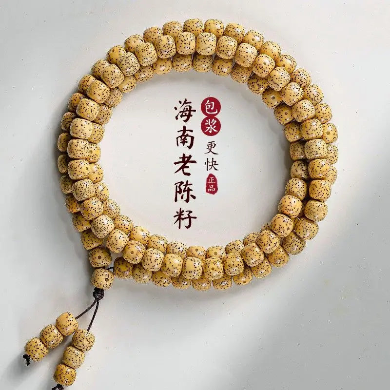 Pulseira de Contas 108 Sementes de Bodhi Douradas Naturais Envelhecidas Estrela e Lua, Contas de Oração Wenwan Mala para Homens e Mulheres, Joia para Alívio do Estresse, Presente