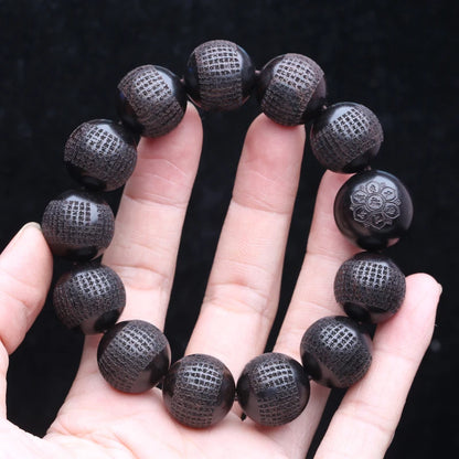Contas de madeira preta natural genuína ébano tibetano 20mm mm pulseira de roda de oração clássica masculina