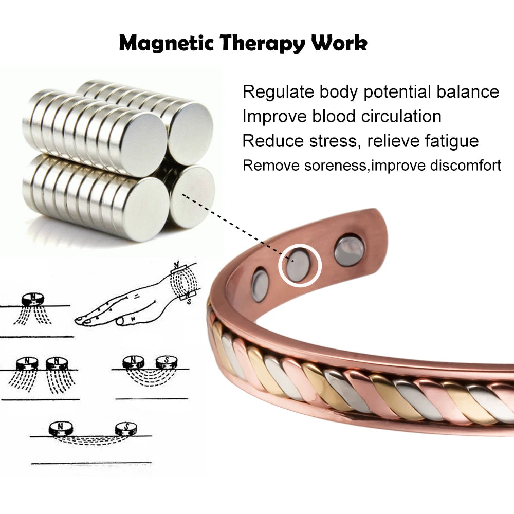 Vinterly-Pulseiras Magnéticas de Cobre para Mulheres, 8mm, Rosa Torcida, Ajustável, Ímãs de Energia Sanitária, Pulseiras Metálicas, Punho Redimensionável, Jóias