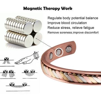 Vinterly-Pulseiras Magnéticas de Cobre para Mulheres, 8mm, Rosa Torcida, Ajustável, Ímãs de Energia Sanitária, Pulseiras Metálicas, Punho Redimensionável, Jóias